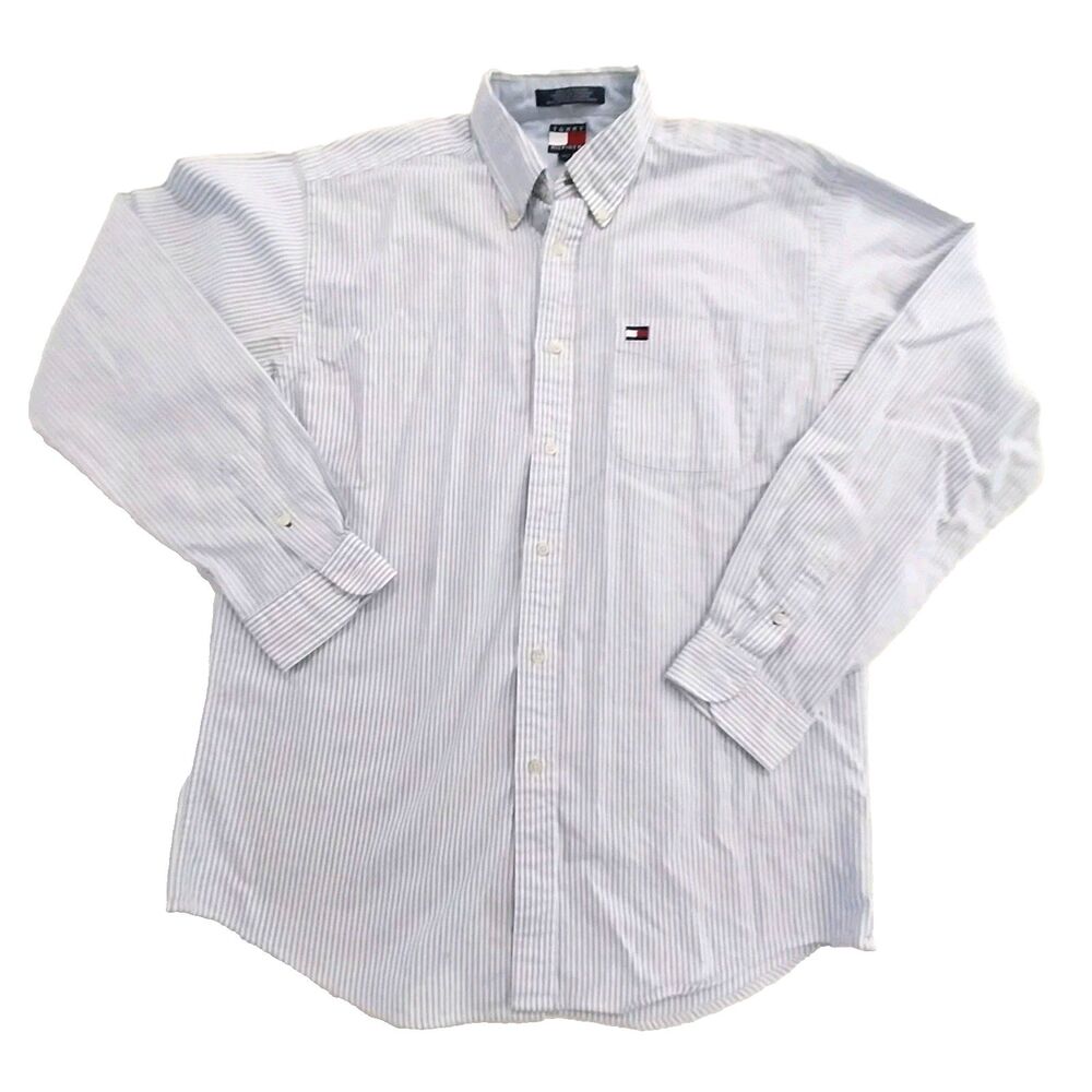 Tommy Hilfiger Shirt Men XL Button Down Long Sleeve Blue And White Striped #C025